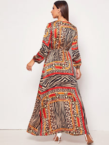 Animal Scarf Print Surplice Neck Maxi Dress