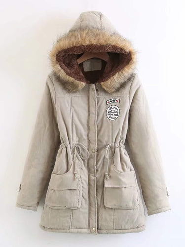 Faux Fur Drawstring Waist Parka Coat