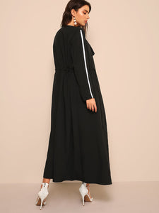 Waterfall Collar Drawstring Waist Longline Coat