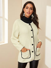 Load image into Gallery viewer, Dual Pocket Button Through Contrast Binding Teddy Coat