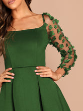 Load image into Gallery viewer, Applique &amp; Mesh Sleeve Flared Dress