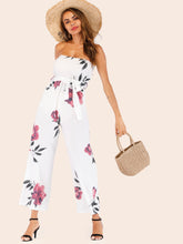 Load image into Gallery viewer, Floral Print Belted Tube Jumpsuit