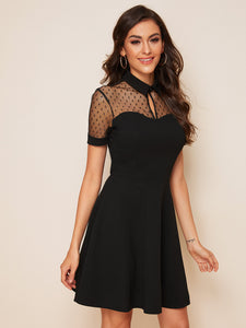 Sweetheart Neck Dot Mesh Skater Dress