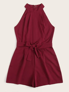 Zip Back Belted Halter Playsuit