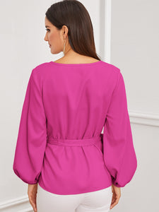 Solid Bishop Sleeve Belted Top