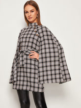 Load image into Gallery viewer, Self Tie Plaid Cape Outerwear