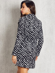 SBetro Zebra Striped Single Button Velvet Coat