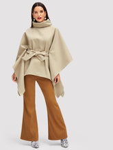 Load image into Gallery viewer, Turtleneck Belted Poncho Coat