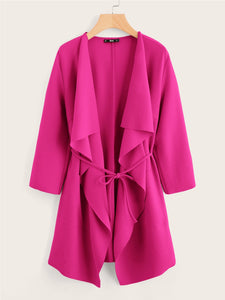 Waterfall Collar Pocket Front Wrap Coat