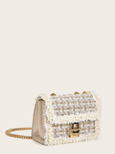 Load image into Gallery viewer, Faux Pearl Decor Tweed Chain Bag