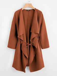 Waterfall Collar Pocket Front Wrap Coat