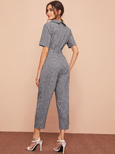 Load image into Gallery viewer, Notched Collar Buttoned Belted Jumpsuit