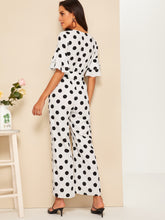 Load image into Gallery viewer, Surplice Neck Layered Flounce Sleeve Wide Leg Jumpsuit