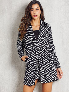 SBetro Zebra Striped Single Button Velvet Coat