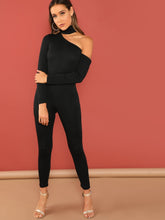 Load image into Gallery viewer, Asymmetrical Shoulder Solid Jumpsuit