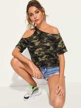 Load image into Gallery viewer, Asymmetrical Neck Camo Print Top