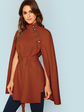 Load image into Gallery viewer, Button Front Self Belted Cape Coat