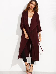 Rolled Up Sleeve Split Back Self Tie Outerwear