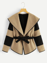 Load image into Gallery viewer, Two-tone Shawl Collar Belted Coat