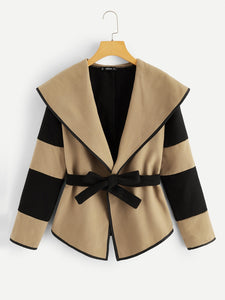 Two-tone Shawl Collar Belted Coat