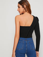 Load image into Gallery viewer, Solid Collared One Shoulder Form Fitted Top