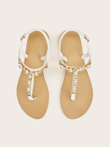 Faux Pearl Decor Toe Post Sandals