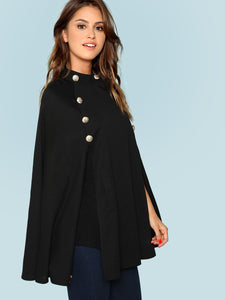 Double Button Mock Poncho Coat