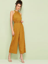 Load image into Gallery viewer, Polka Dot Belted Wide Leg Halter Jumpsuit