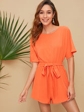 Load image into Gallery viewer, Neon Orange Belted Dolman Romper