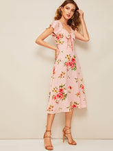 Load image into Gallery viewer, 40s Knot Front Flower Print Dress