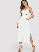 Load image into Gallery viewer, Button and Pocket Front Slit Wide Leg Jumpsuit