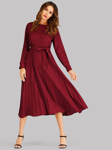 Self Tie Pleated Midi Dress