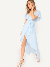 Load image into Gallery viewer, Self Belted Surplice Wrap Cape Dress