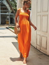 Load image into Gallery viewer, Neon Orange Shirred Knot Wide Leg Jumpsuit