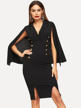 Load image into Gallery viewer, Cape Sleeve Double Breasted Dress