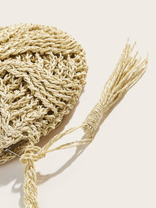 Tassel Detail Round Straw Crossbody Bag