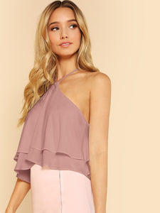 Zip Back Halter Flowy Top