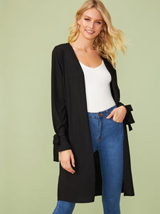 Open Front Knot Sleeve Solid Coat