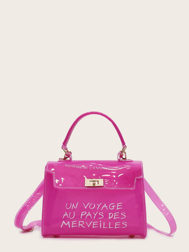 Slogan Print Flap Satchel Bag