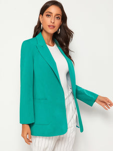 Solid Notched Double Pocket Blazer