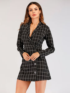 Button Through Grid Blazer Dress