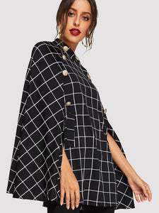 Double Button Mock Poncho Coat