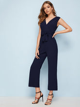 Load image into Gallery viewer, Self Tie Slit Side Surplice Jumpsuit