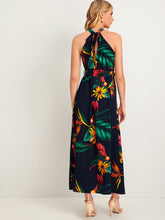 Load image into Gallery viewer, Floral Print Tie Back Belted Maxi Dress