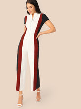 Load image into Gallery viewer, Mock Neck Zipper Fly Front Colorblock Wide Leg Jumpsuit