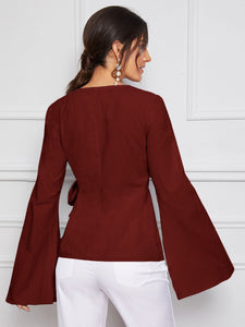 Bell Split Sleeve Surplice Neck Knot Blazer