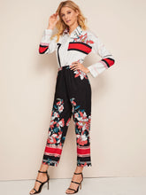 Load image into Gallery viewer, Floral &amp; Stripe Print Shirt Jumpsuit