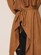 Load image into Gallery viewer, Draped Collar Tie Waist Suede Coat