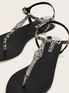 Snakeskin Toe Post Ankle Strap Sandals