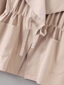 Dual Pocket Roll Up Sleeve Drawstring Trench Coat